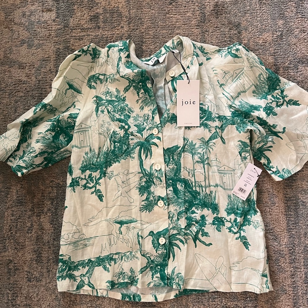 Joie Tropical Green and Cream Women’s Blouse